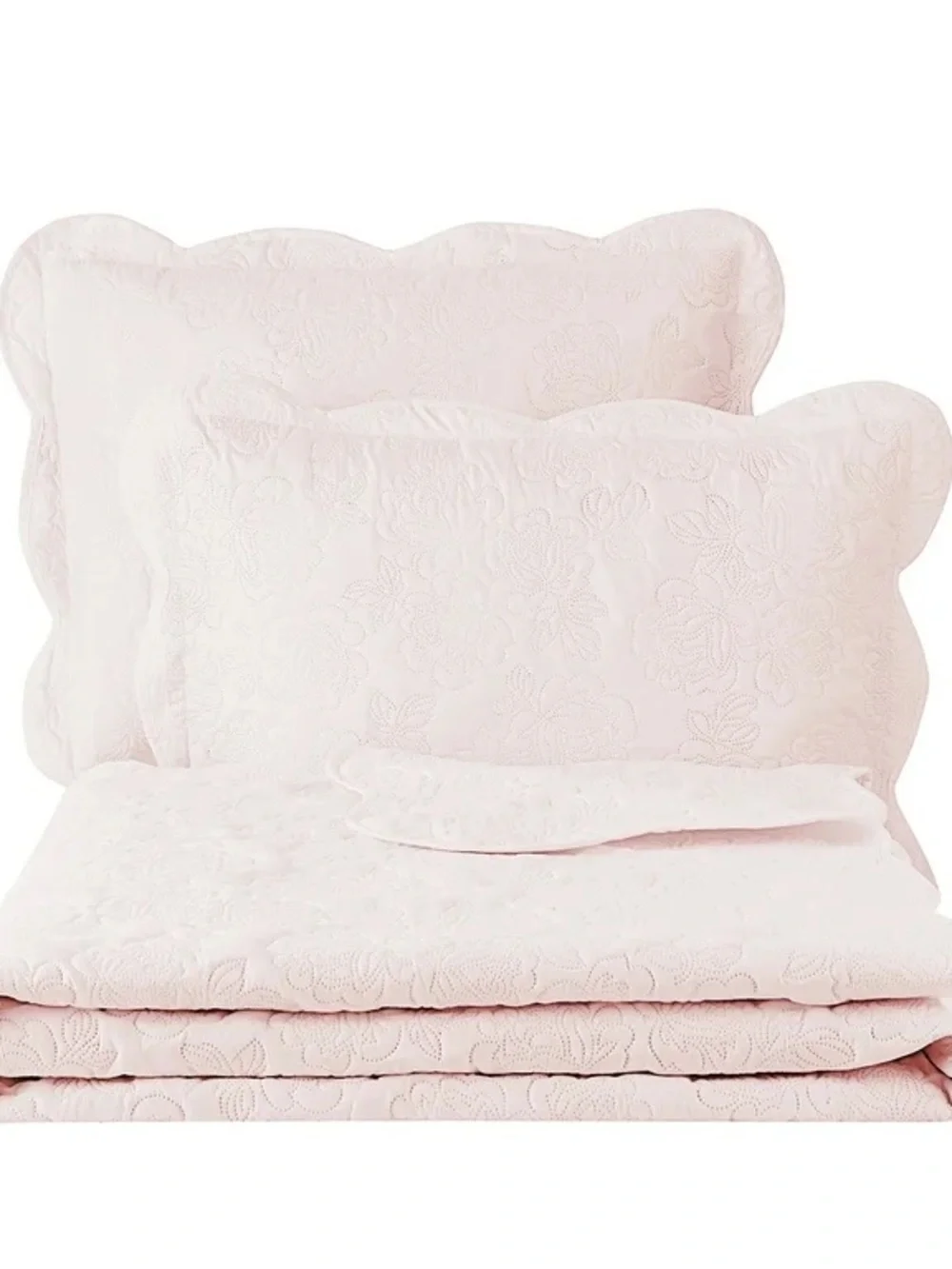 Simply Shabby Pink Quilted  KING Scalloped Edges 2 Shams
